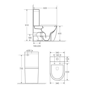Унитаз-компакт Azario Renda AZ-8693 безободковый в комплекте с арматурой и сиденьем микролифт